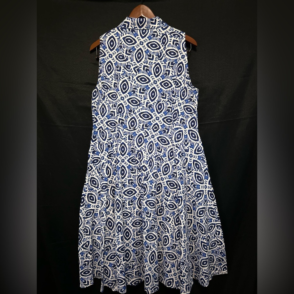 Vintage KSL Karin Stevens Sleeveless Button Down Geometric Blue Dress Size 16 - Picture 10 of 13